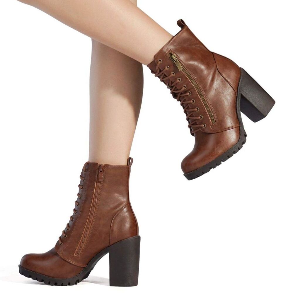 Women's Silverado Combat Ankle Lace-Up Booties with Pocket Wallet, Tan, Size 7 - Picture 3 of 6